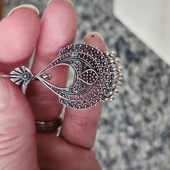 Silver Filigree Chandelier Boho Tribal Drop Earrings - Picture 5 of 12